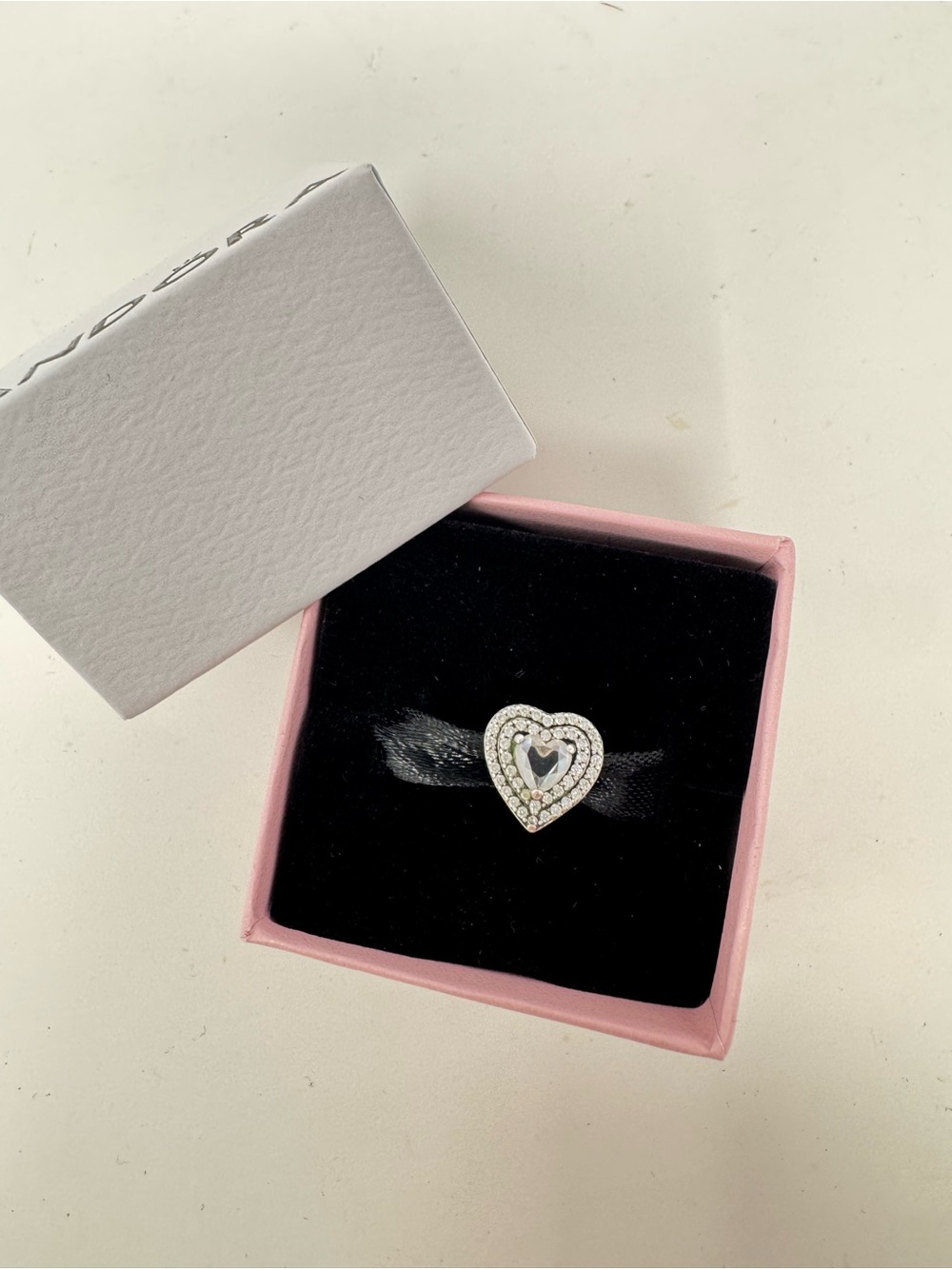 NEW Authentic Pandora Sparkling Levelled Heart Charm CLEAR with box